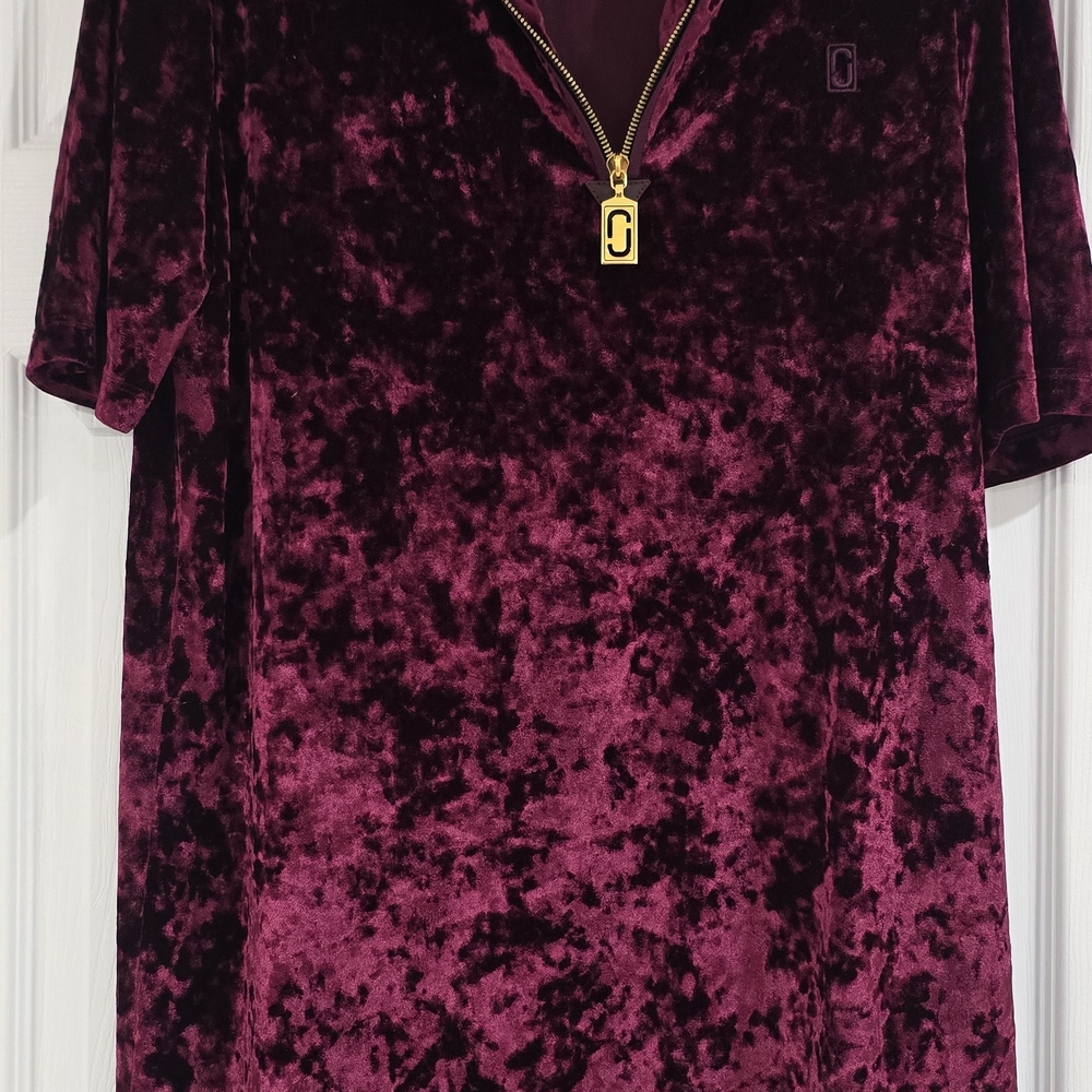 Marc Jacobs Short Sleeve Crushed Velvet Shirt - Plum with Gold Zipper